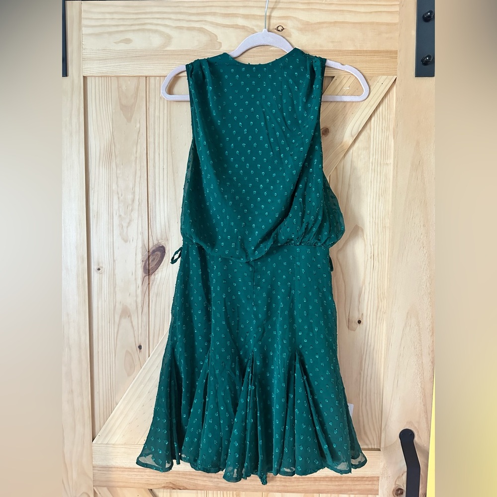 ASOS Spotted High Neck Tie Waist Mini Dress in GREEN